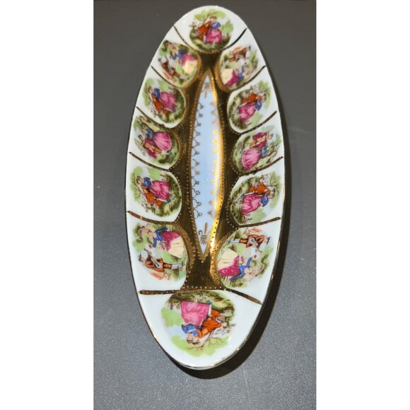 Vintage Royal Vienna 1102 Oval Serving/Relish‎ Tray Courting Couples Gold Trim - Picture 4 of 10